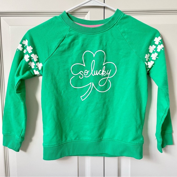 Cat & Jack Girls Green 'So Lucky' at. Patrick’s Day Pullover Sweatshirt size 6/7 - Picture 3 of 6